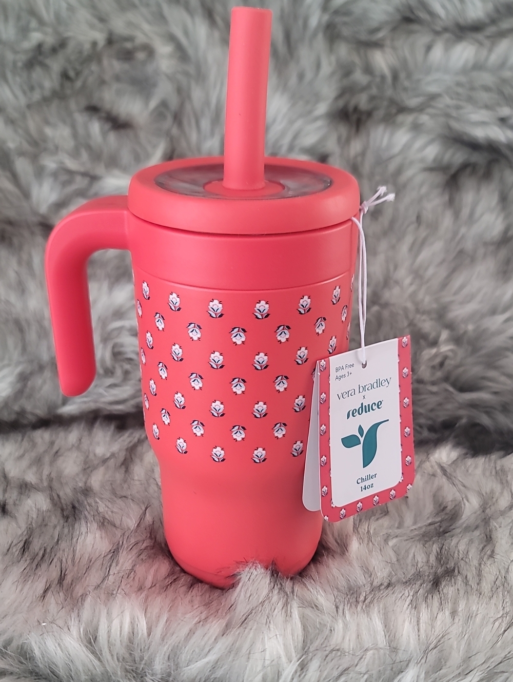 Vera Bradley Coral Red Floral  Straw Tumbler